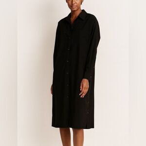 Athleta Drift Poplin Long Shirt Dress Black Button Front Midi Size Small